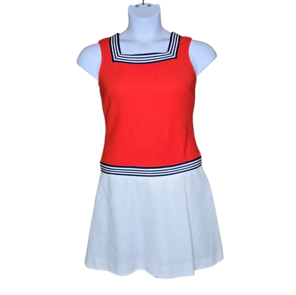 VINTAGE 60s red and white sporty athleisure tennis dress romper‎ S